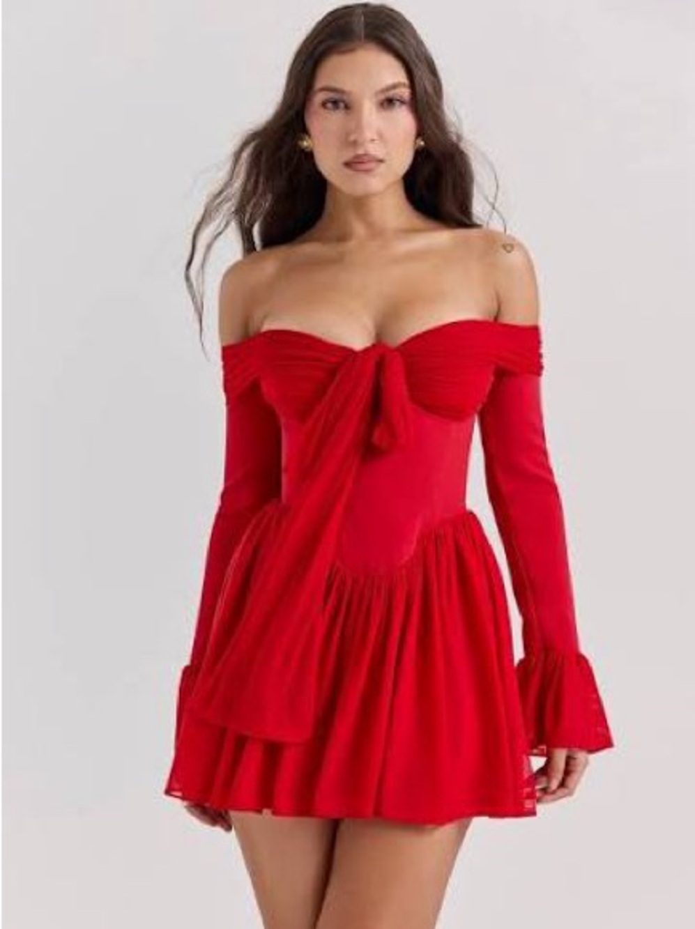 House of CB 'Alana' Scarlet Off Shoulder Dress NWOT